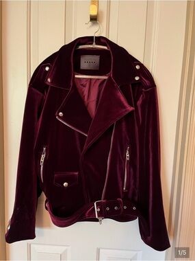 Blank NYC Velvet Moto Jacket in Deep Burgundy Size M
